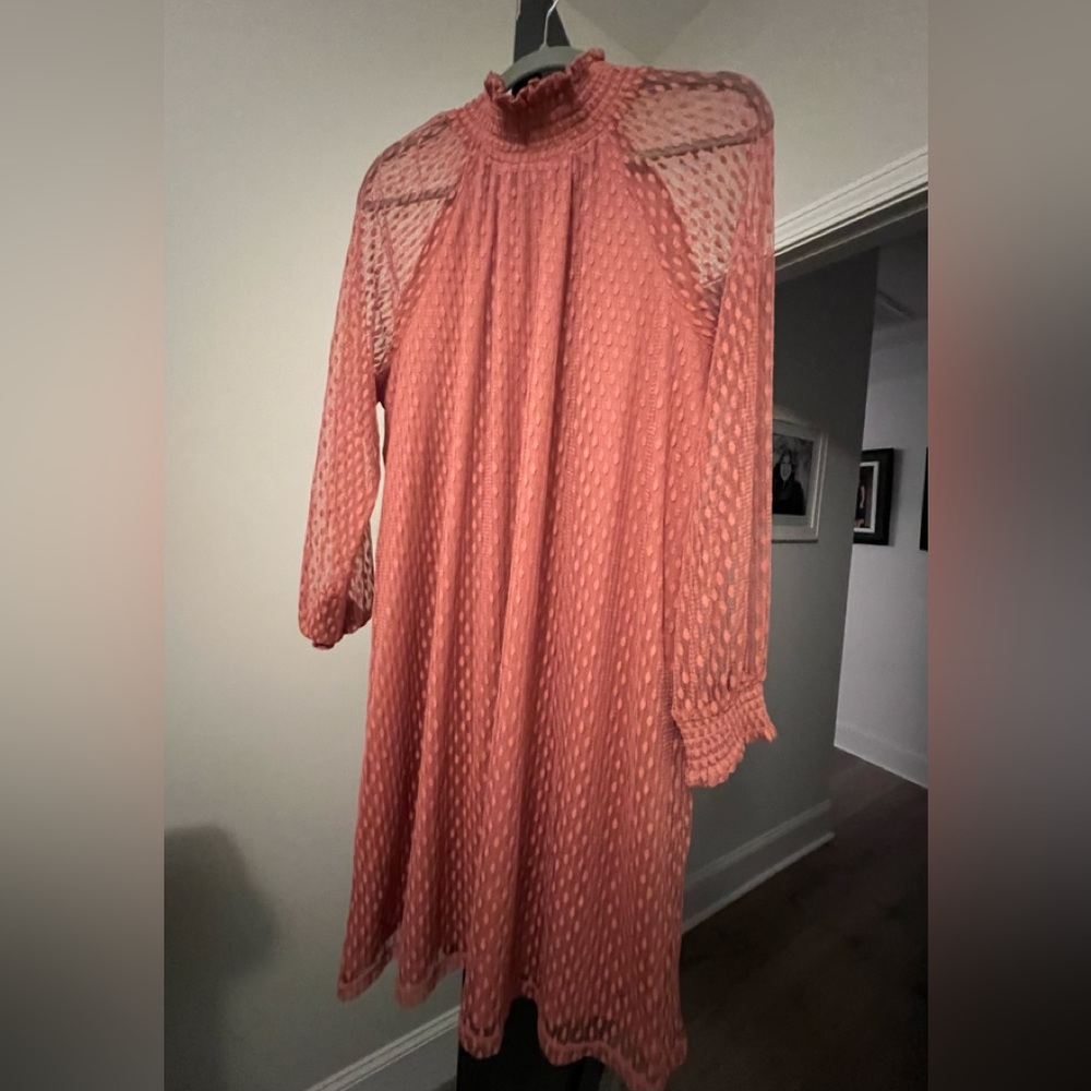 Nina Leonard Lace Mockneck Trapeze Dress
